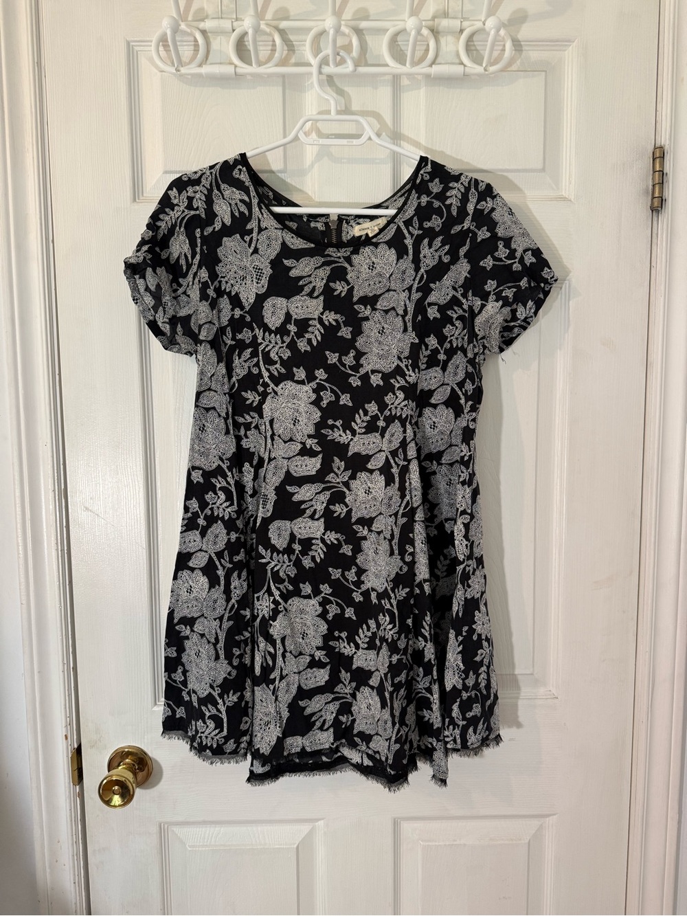 UO silence + noise Black Dress with White Floral Lace Pattern